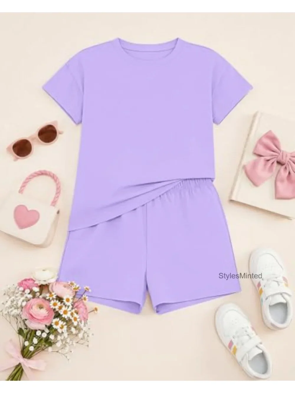 Girls 2 Piece Shorts Set Casual Summer Outfit Cotton Spandex